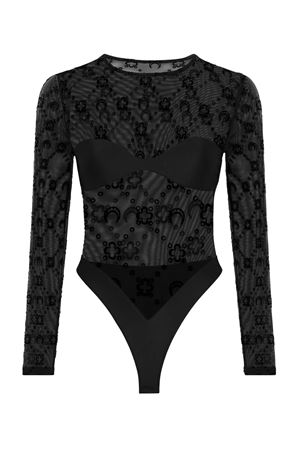 Top body in rete con stampa floccata Moonogram MARINE SERRE | WTO474ACJER0005BK99